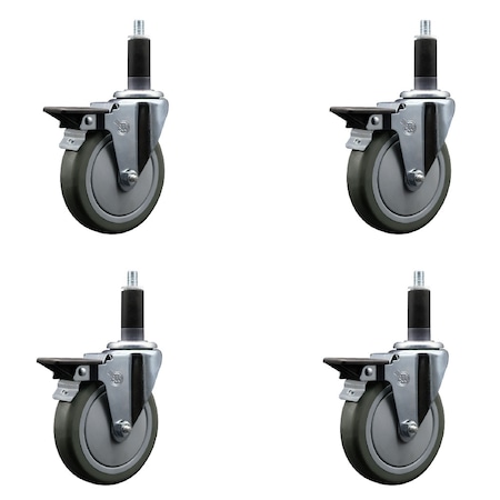 Service Caster 5'' Gray Poly Swivel 1-1/8'' Expanding Stem Caster Set with Brake, 4PK SCC-EX20S514-PPUB-PLB-118-4